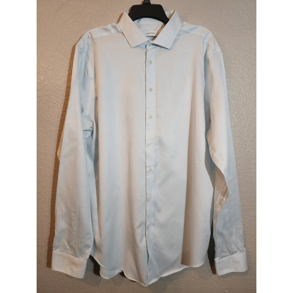 Calvin Klein Men's Dress Shirt Size 18 38/39‎ Slim Tall Baby Blue Long Sleeve